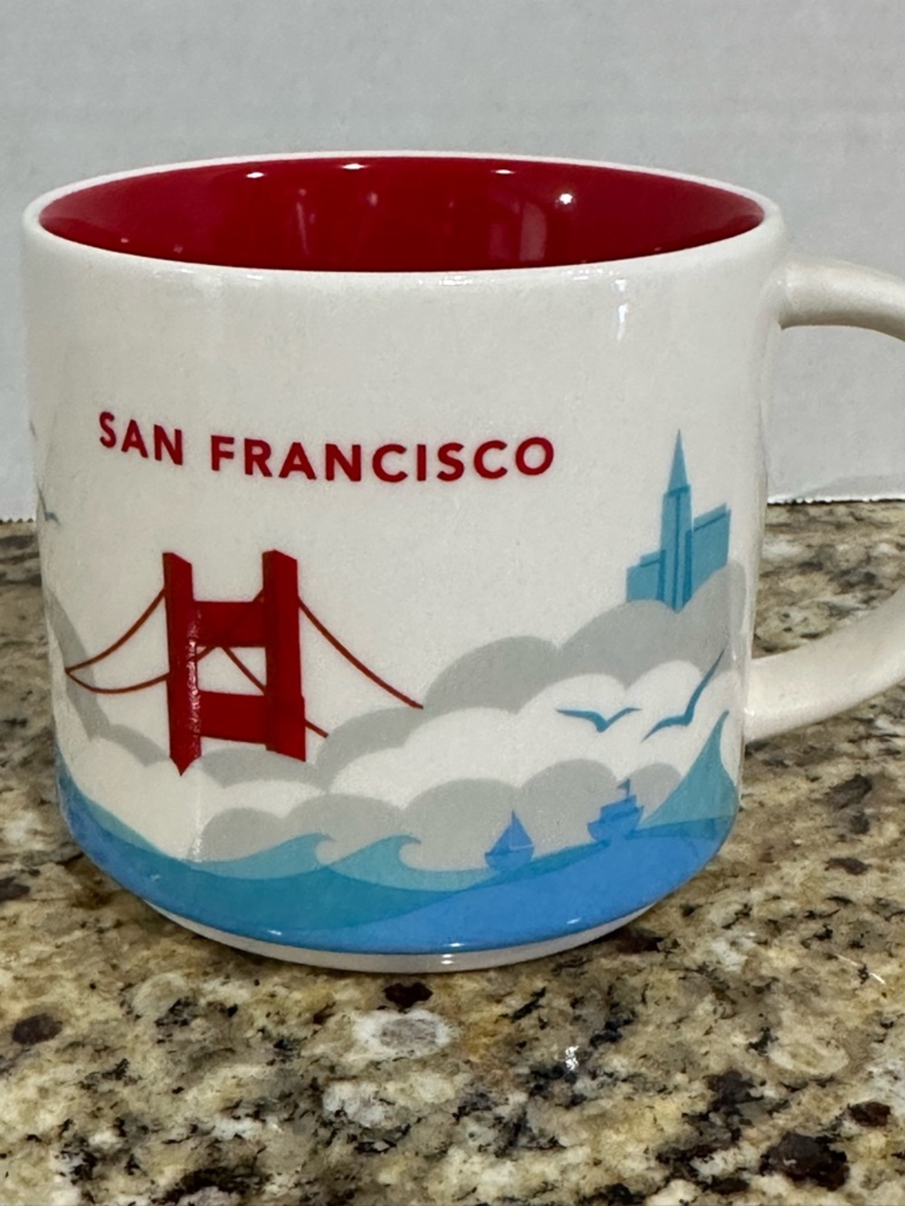 Starbucks San Francisco Mug with Red Interior and Blue Skyline Accents